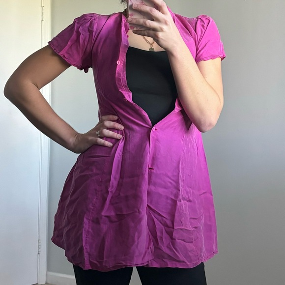 Hot Pink Silk Button Down Dress Vintage Feu Follez - Picture 8 of 12